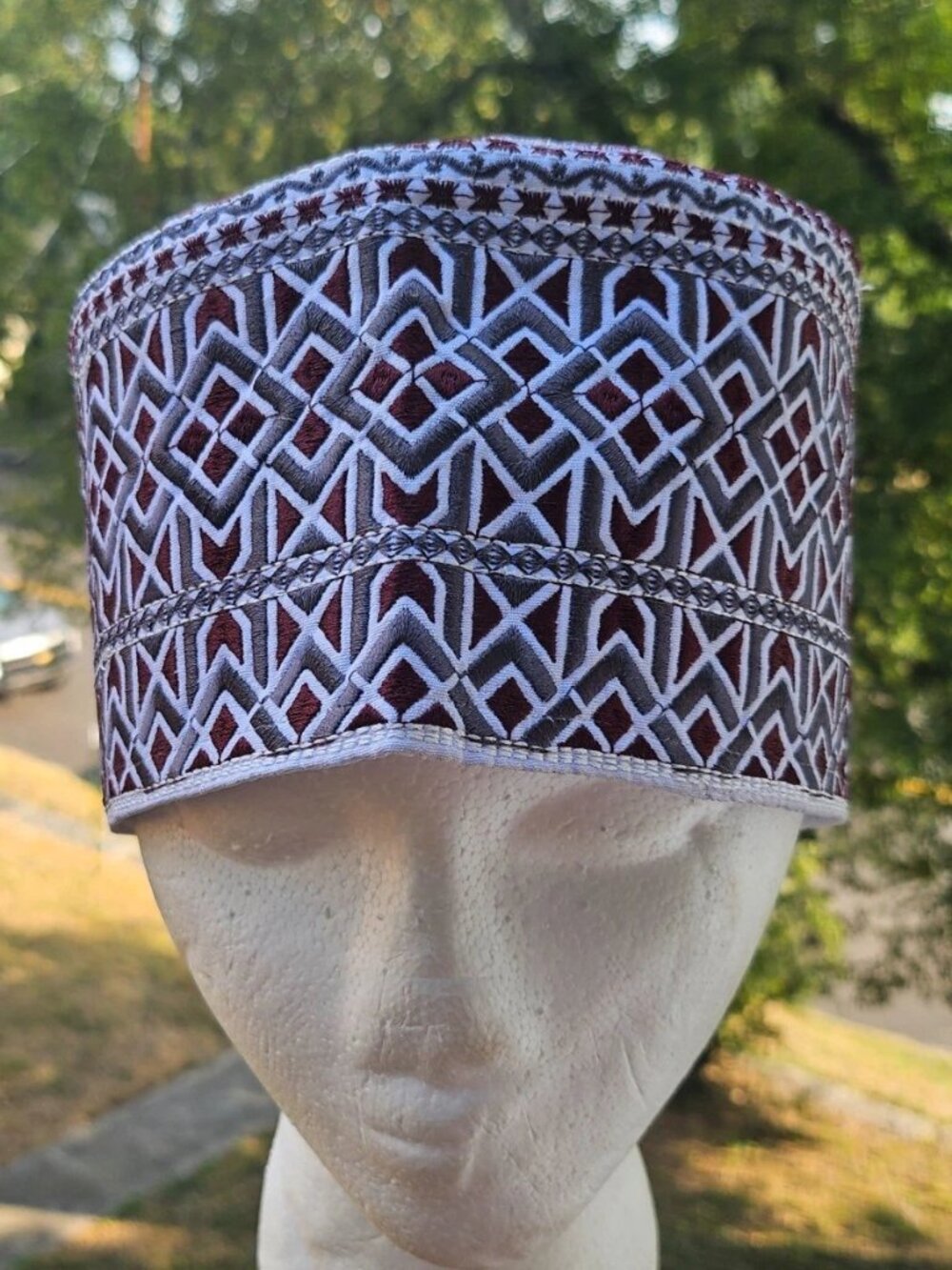 Men Hat Omani Cultural Cap Round Muslim Prayer Hat Embroidery Religious Sz 57cm